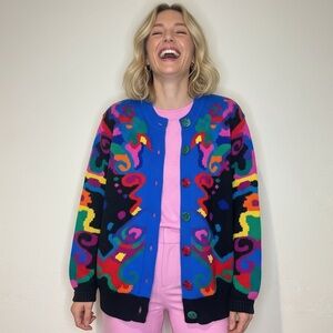 90’s Robyn Malcolm Hand-Knit Wearable Art Cardigan • 100% Pure New Wool • Small